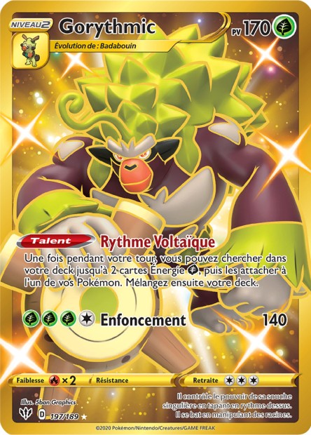 Carte Pokémon Gorythmic  197/189 SWSH3 Ténèbres Embrasées EB03 Neuf FR LorenZone