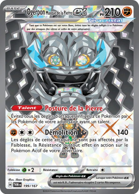 Carte Pokémon Ogerpon Masque de la Pierre EX 199/167 TWM Mascarade Crépusculaire EV06 Neuf FR LorenZone