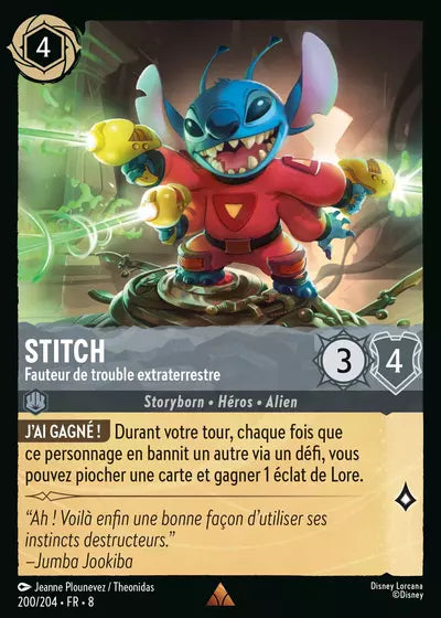 Carte Lorcana - Disney Stitch, Fauteur de troube extraterrestre 200/204 Rare Jeanne Plounevez Theonidas Chapitre 08 Le Règne de Jafar ROJ Neuf FR LorenZone