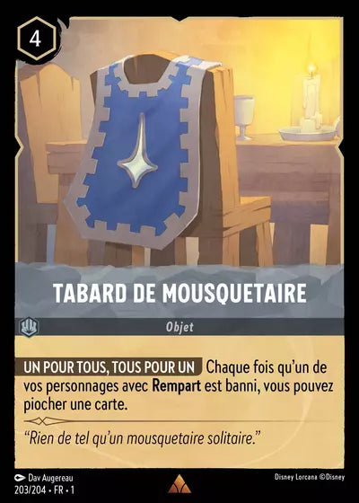 Carte Lorcana - Disney Tabard de mousquetaire 203/204 Chapitre 01 Premier Chapitre FC Neuf FR LorenZone