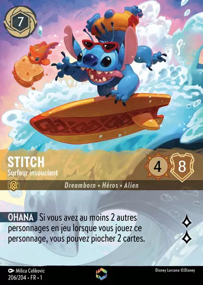 Carte Lorcana - Disney Stitch, Surfeur insouciant 206/204 Chapitre 01 Premier Chapitre FC Neuf FR LorenZone