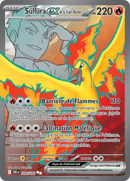 Carte Pokémon Sulfura EX de la Team Rocket 208/182 DRI Rivalités Destinées EV10 Neuf FR LorenZone