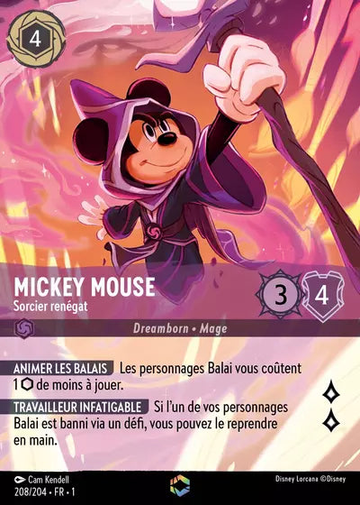 Carte Lorcana - Disney Mickey Mouse, Sorcier renégat 208/204 Chapitre 01 Premier Chapitre FC Neuf FR LorenZone