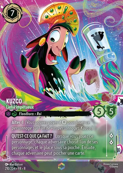 Carte Lorcana - Disney Kuzco, Lama impétueux 210/204 Enchantée Alan Batson Chapitre 08 Le Règne de Jafar ROJ Neuf FR LorenZone