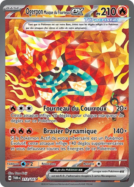 Carte Pokémon Ogerpon Masque du Fourneau EX 212/167 TWM Mascarade Crépusculaire EV06 Neuf FR LorenZone