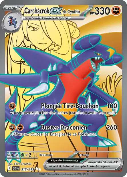 Carte Pokémon Carchacrok EX de Cynthia 215/182 DRI Rivalités Destinées EV10 Neuf FR LorenZone