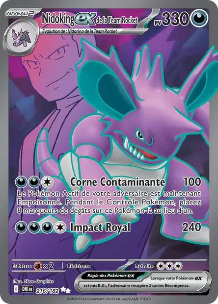 Carte Pokémon Nidoking EX de la Team Rocket 216/182 DRI Rivalités Destinées EV10 Neuf FR LorenZone