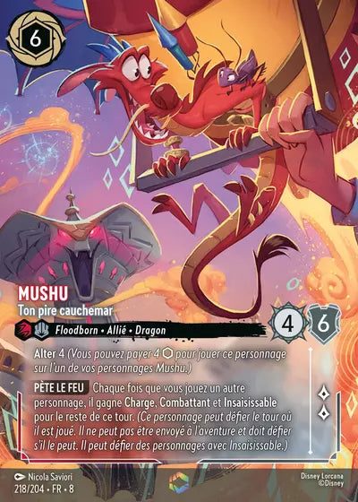 Carte Lorcana - Disney Mushu, Ton pire cauchemar 218/204 Enchantée Nicola Saviori Chapitre 08 Le Règne de Jafar ROJ Neuf FR LorenZone