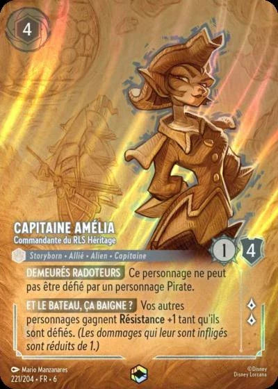 Carte Lorcana - Disney Capitaine Amélia, Commandante du RLS Héritage 221/204 Enchantée  Chapitre 06 La Mer Azurite AZS Neuf FR LorenZone