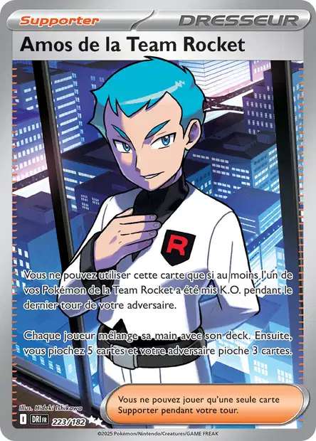 Carte Pokémon Amos de la Team Rocket 223/182 DRI Rivalités Destinées EV10 Neuf FR LorenZone