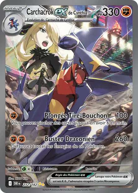 Carte Pokémon Carchacrok EX de Cynthia 232/182 DRI Rivalités Destinées EV10 Neuf FR LorenZone