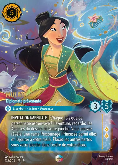 Carte Lorcana - Disney Mulan, Diplomate prévenante 235/204 Chapitre 09 Fabuleux FAB Neuf FR LorenZone