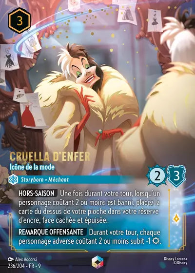 Carte Lorcana - Disney Cruella d'Enfer, Icône de la mode 236/204 Chapitre 09 Fabuleux FAB Neuf FR LorenZone
