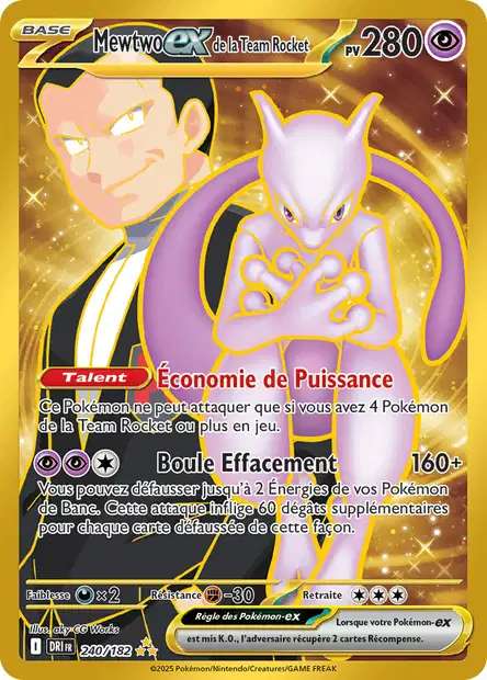 Carte Pokémon Mewtwo EX de la Team Rocket 240/182 DRI Rivalités Destinées EV10 Neuf FR LorenZone