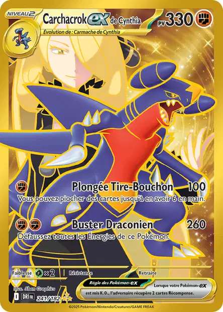 Carte Pokémon Carchacrok EX de Cynthia 241/182 DRI Rivalités Destinées EV10 Neuf FR LorenZone