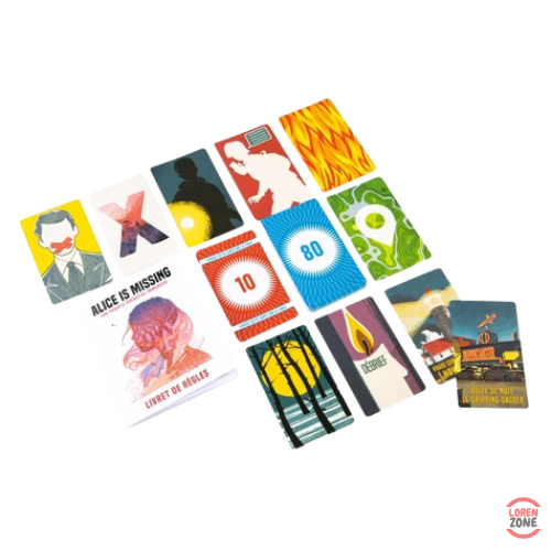 Alice is Missing - contenu du jeu : cartes personnages, indices et matériel narratif