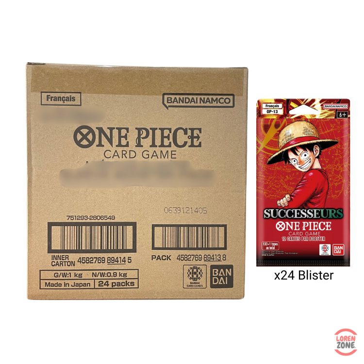Case de 24 Blisters One Piece Card Game OP-13 Successeurs en français, avec Monkey D. Luffy sur le packaging.