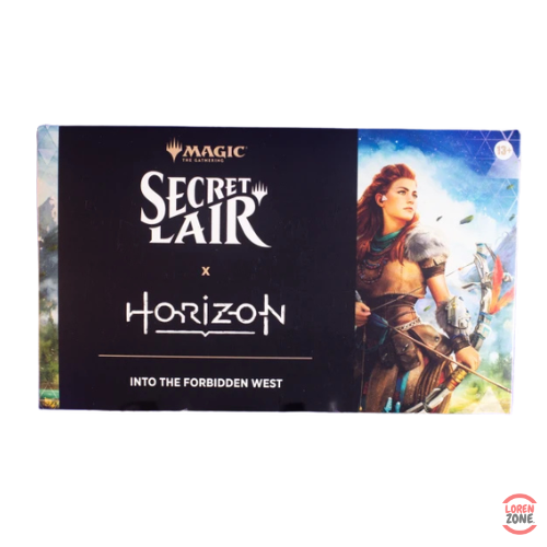 Coffret Magic The Gathering Secret Lair x Horizon Into the Forbidden West avec Aloy sur boite officielle