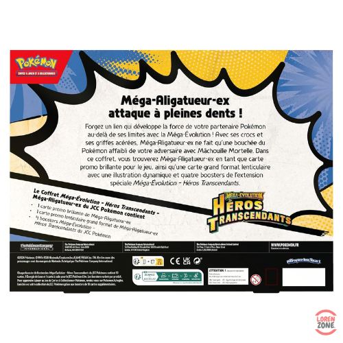 Coffret Pokemon Mega-Aligatueur EX Heros Transcendants dos avec description et contenu en francais