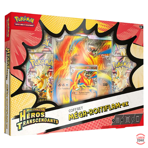 Coffret Pokemon Mega-Evolution Heros Transcendants Mega-Roitiflam EX face francais