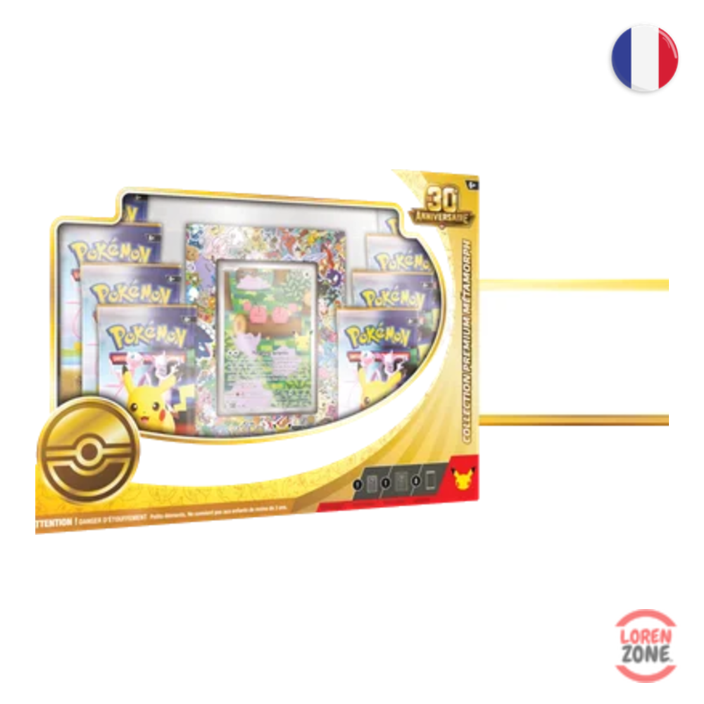 Coffret Collection Premium Métamorph Pokémon 30ᵉ Anniversaire - présentoir acrylique + promo Métamorph + 8 boosters 30th Celebration - LorenZone