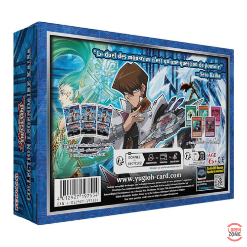 Dos du coffret Yu-Gi-Oh! Collection Légendaire Kaiba présentant le contenu, les cartes incluses et la citation de Seto Kaiba « Le duel des monstres n’est qu’une question de pouvoir.