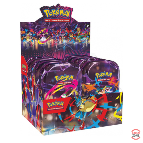 Display de Mini Tin Pokémon Méga-Évolution ME01 avec 10 mini boîtes métalliques colorées