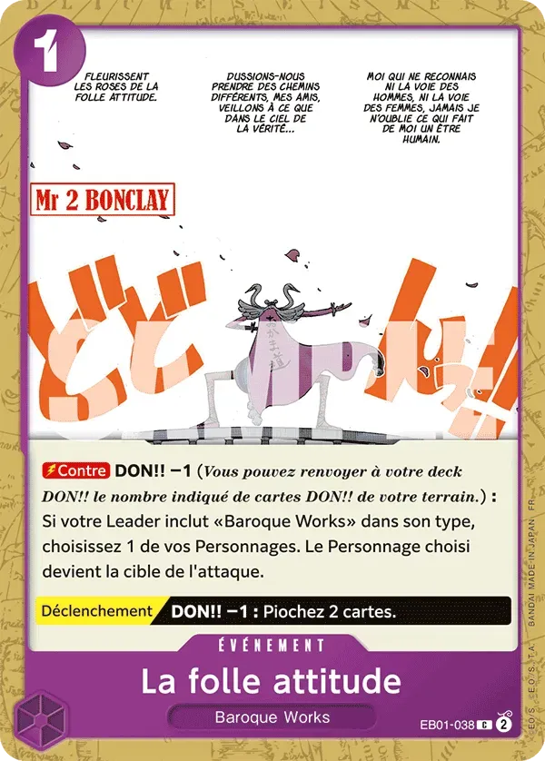 Carte One Piece La folle attitude V1 - PRB02 - FR EB01-038 Commune The Best Vol.2 Neuf FR LorenZone