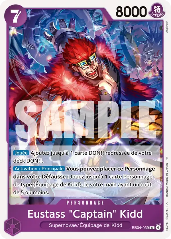 Carte One Piece Eustass "Captain" Kidd V1 - FR EB04-039 R Les Sept de la mer d’Azur Neuf FR LorenZone