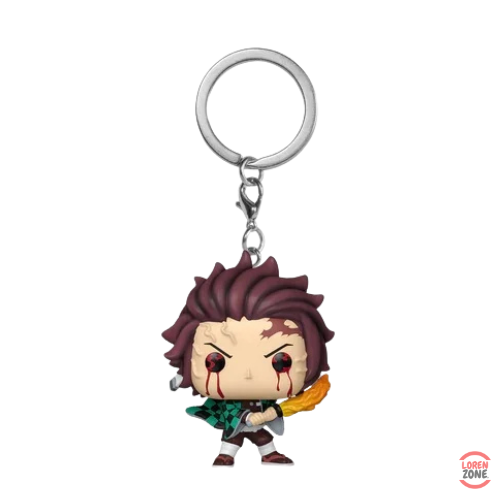 Figurine porte-cles Funko Pocket Pop Tanjiro Kamado haori vert a carreaux katana Nichirin Demon Slayer