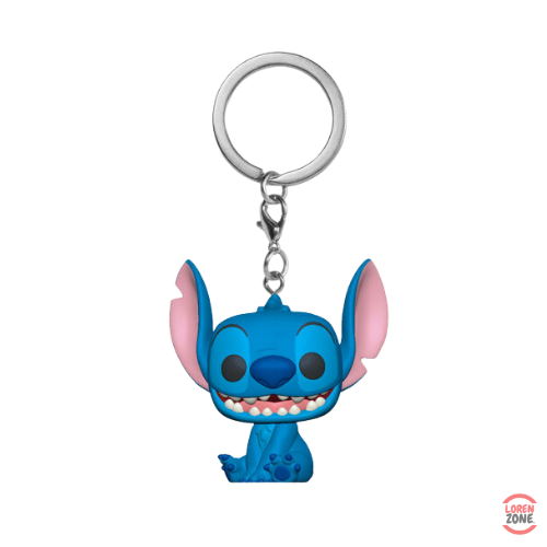 Figurine porte-cles Funko Pocket Pop Stitch assis bleu oreilles roses version classique Lilo Stitch