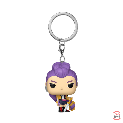 Figurine porte-cles Funko Pocket Pop Rumi Huntrix cheveux violets chignon tenue combat K-Pop