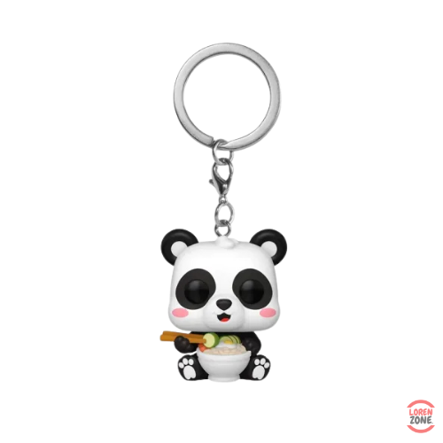 Figurine porte-cles Funko Pocket Pop Poke Panda kawaii panda noir et blanc avec bol de poke baguettes
