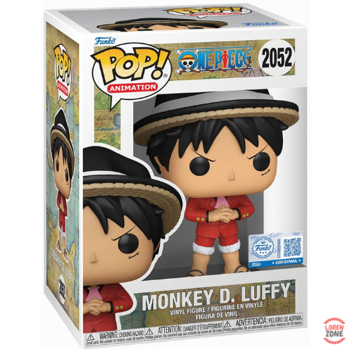 Figurine Funko Pop Monkey D. Luffy n°2052 de la collection One Piece, représentant le célèbre capitaine au chapeau de paille en tenue rouge.
