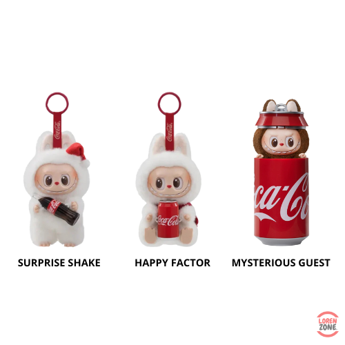 Figurines Labubu Coca-Cola Pop Mart – Surprise Shake, Happy Factor et Mysterious Guest
