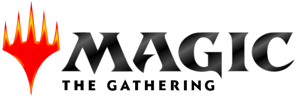 Logo Magic: The Gathering avec symbole de flammes rouges à gauche et typographie noire stylisée
