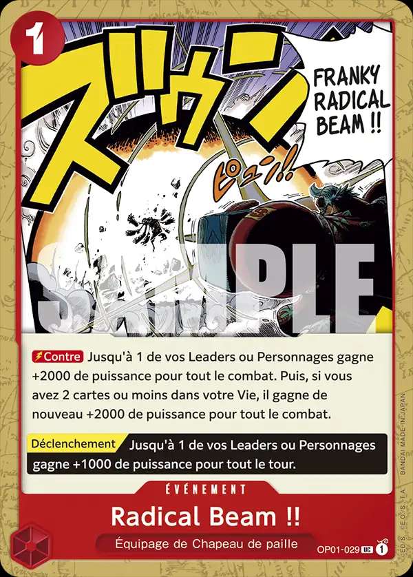 Carte One Piece Radical Beam !! V1 OP01-029 UC The Best Neuf FR LorenZone