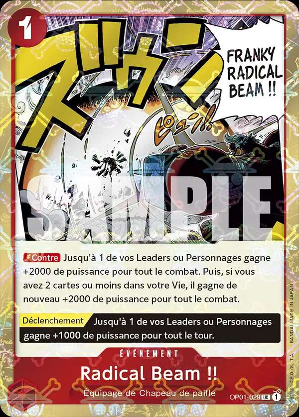 Carte One Piece Radical Beam !! V2 OP01-029 UC The Best Neuf FR LorenZone