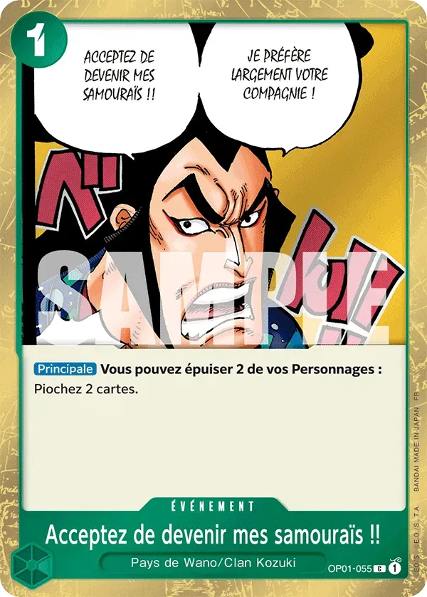 Carte One Piece Acceptez de devenir mes samouraïs !! V1 - PRB02 - FR OP01-055 Commune The Best Vol.2 Neuf FR LorenZone