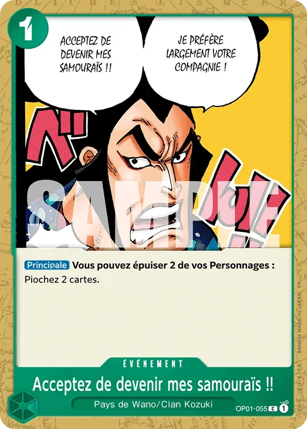 Carte One Piece Acceptez de devenir mes samouraïs !! V2 - PRB02 - FR OP01-055 Commune Foil The Best Vol.2 Neuf FR LorenZone