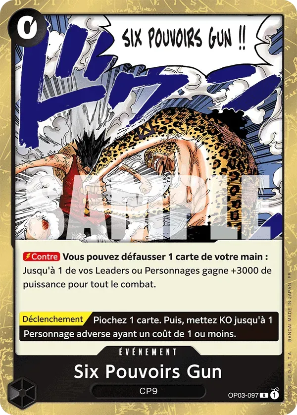 Carte One Piece Six Pouvoirs Gun - PRB02 - FR OP03-097 Rare The Best Vol.2 Neuf FR LorenZone