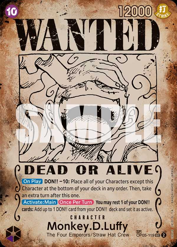 Carte One Piece Monkey.D.Luffy Wanted OP05-119 SEC Emperors In The New World Neuf EN LorenZone