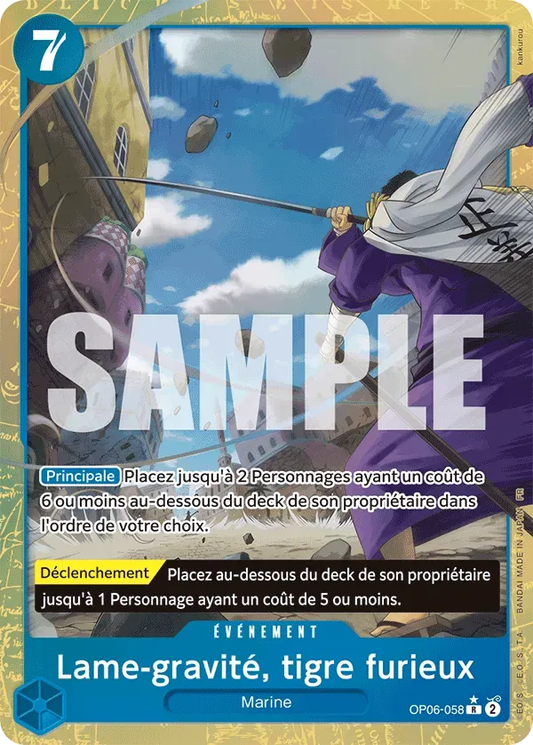 Carte One Piece Lame-gravité, tigre furieux V2 - PRB02 - FR OP06-058 Rare Parallèle The Best Vol.2 Neuf FR LorenZone