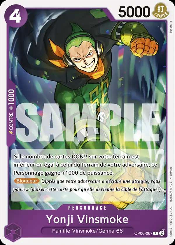 Carte One Piece Yonji Vinsmoke V1 OP06-067 R The Best Neuf FR LorenZone