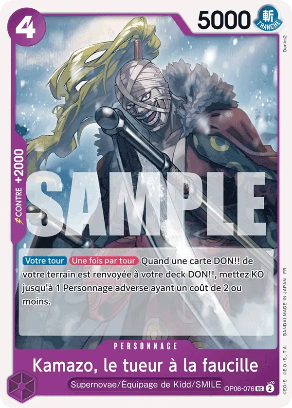 Carte One Piece Kamazo, le tueur à la faucille V1 - PRB02 - FR OP06-076 Peu Commune The Best Vol.2 Neuf FR LorenZone