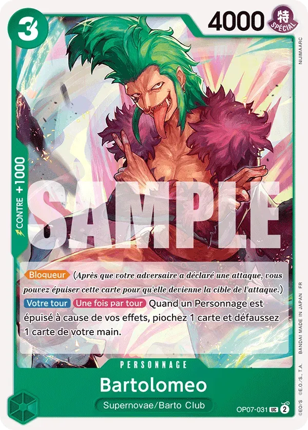 Carte One Piece Bartolomeo V1 - PRB02 - FR OP07-031 Peu Commune The Best Vol.2 Neuf FR LorenZone