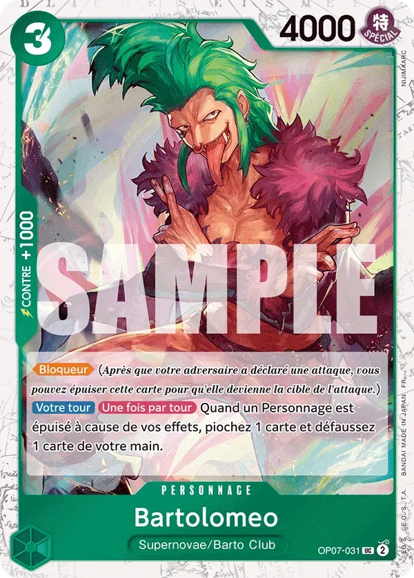 Carte One Piece Bartolomeo V2 - PRB02 - FR OP07-031 Peu Commune Foil The Best Vol.2 Neuf FR LorenZone