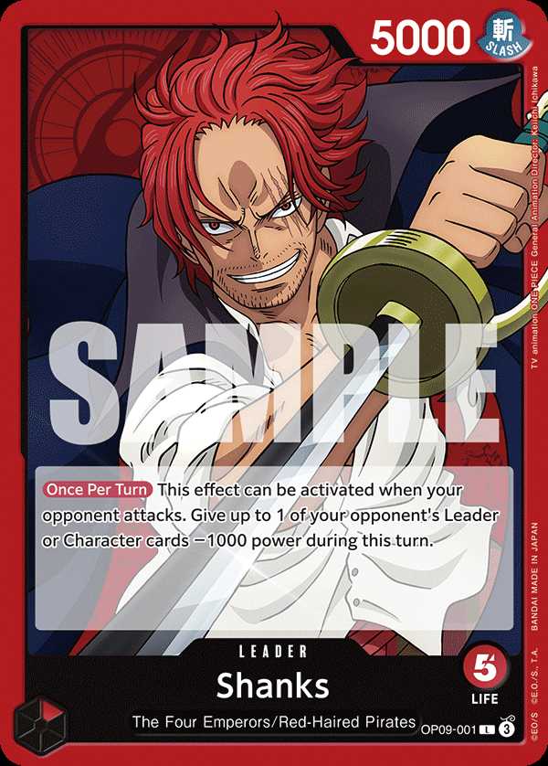 Carte One Piece Shanks V1 OP09-001 L Emperors In The New World Neuf EN LorenZone