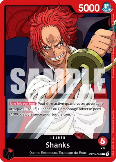 Carte One Piece Shanks V1 OP09-001 L Les Nouveaux Empereurs Neuf FR LorenZone