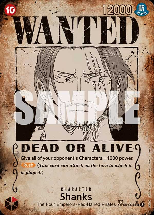 Carte One Piece Shanks Wanted OP09-004 SR Emperors In The New World Neuf EN LorenZone